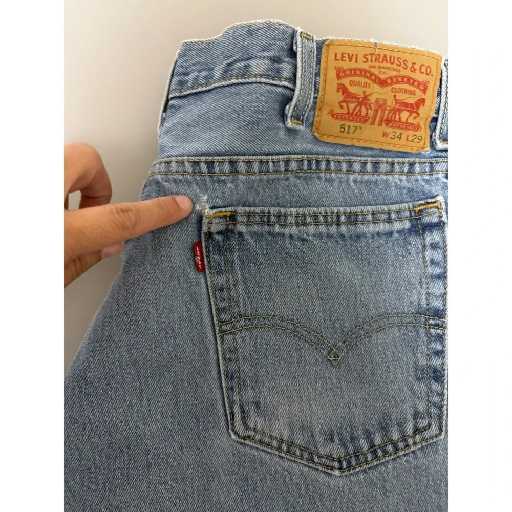 Levis 517 Bootcut Jeans Mens 34x29 Light Wash Denim WaterLess 517-0216 Blue